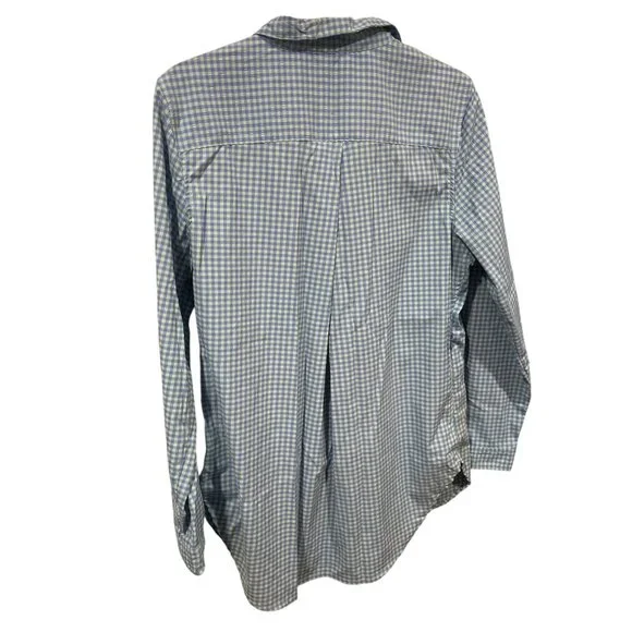 L.L.Bean Womens Medium Button-Up Gingham Shirt Blue & Green Long Sleeve 23i - Picture 4 of 12